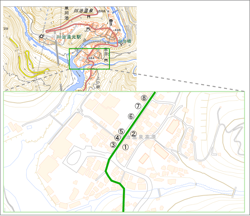 高原村字河原の町割り（地理院地図を利用して作図）