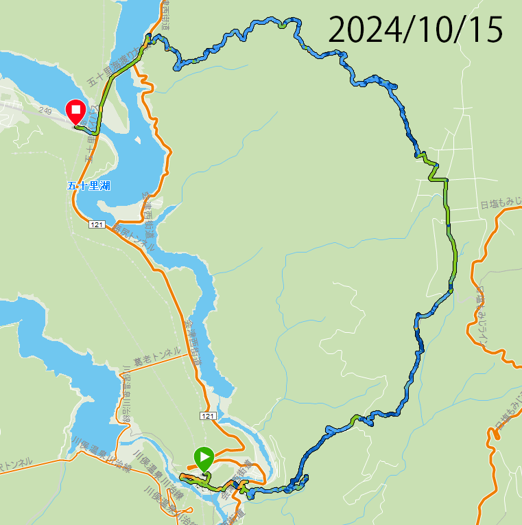 川治温泉の高原から川治分去れに至り、五十里湖まで降りる旧道。